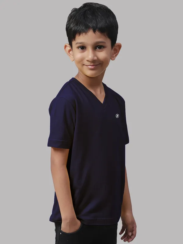 Navy_Blue_Cotton_Rib_V-Neck_Short_Sleeves_T-Shirt_For_Kids