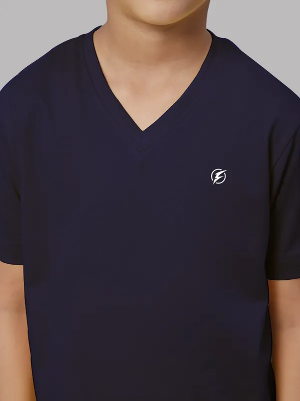 Navy_Blue_Cotton_Rib_V-Neck_Short_Sleeves_T-Shirt_For_Kids