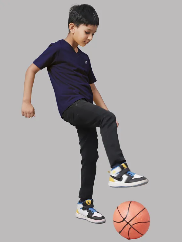 Navy_Blue_Cotton_Rib_V-Neck_Short_Sleeves_T-Shirt_For_Kids