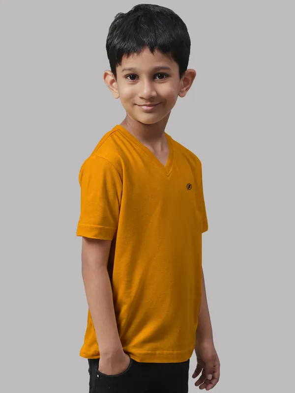 Mustard_Cotton_Rib_V-Neck_Short_Sleeves_T-Shirt_For_Kids