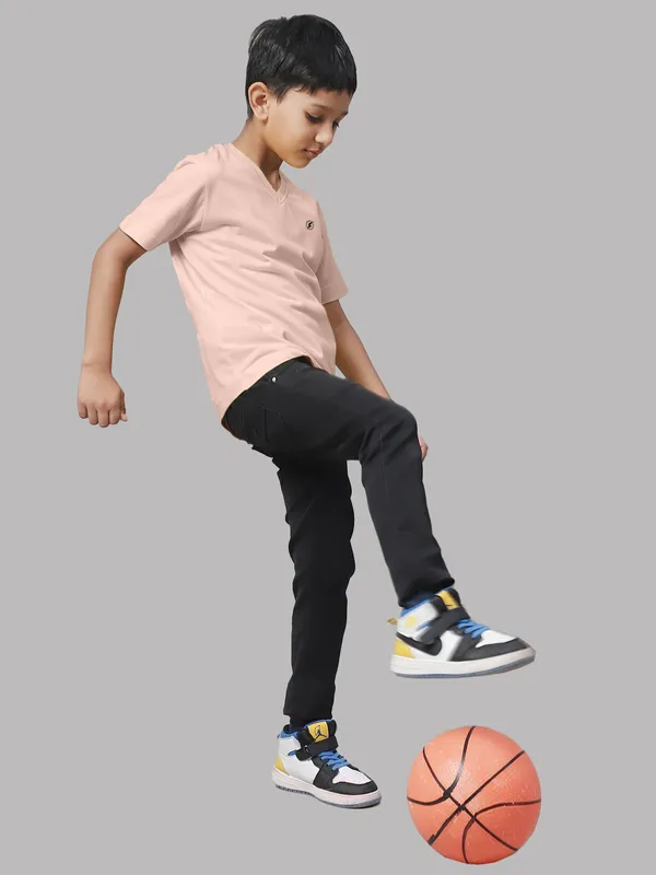 Coral_Cotton_Rib_V-Neck_Short_Sleeves_T-Shirt_For_Kids