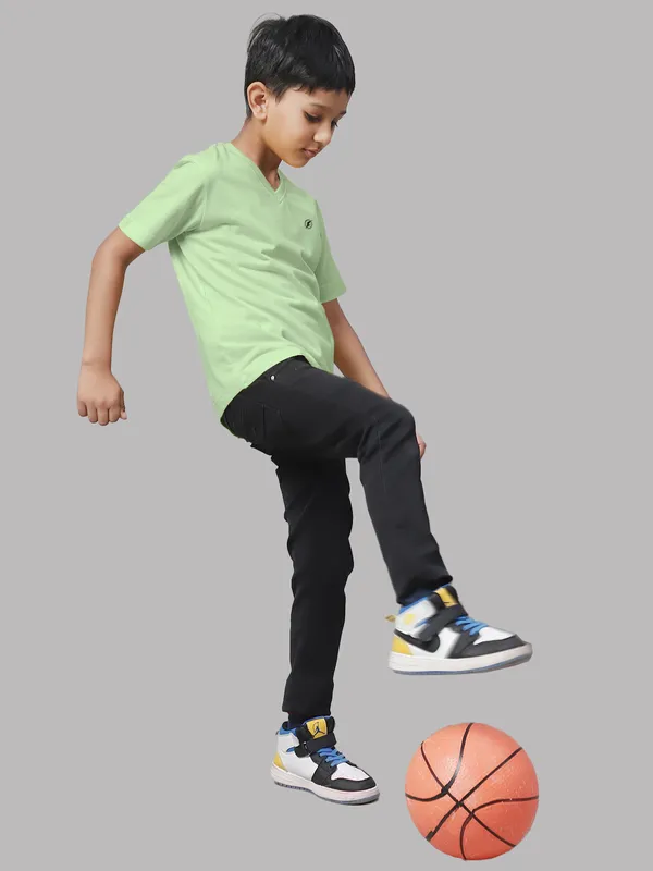 Sea_Green_Cotton_Rib_V-Neck_Short_Sleeves_T-Shirt_For_Kids