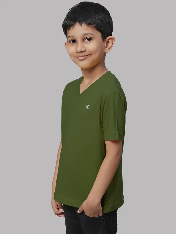 Olive_Green_Cotton_Rib_V-Neck_Short_Sleeves_T-Shirt_For_Kids