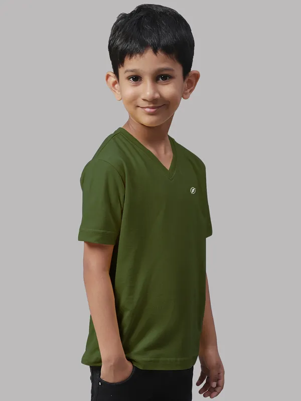 Olive_Green_Cotton_Rib_V-Neck_Short_Sleeves_T-Shirt_For_Kids