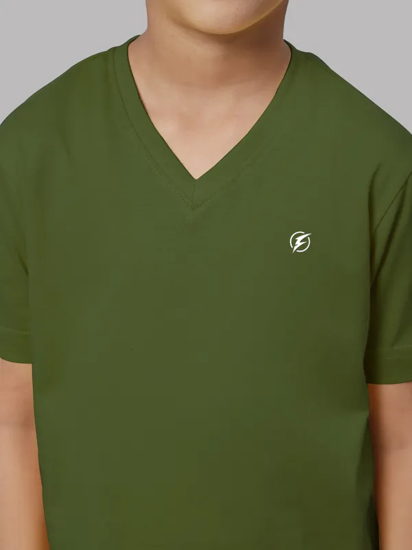 Olive_Green_Cotton_Rib_V-Neck_Short_Sleeves_T-Shirt_For_Kids
