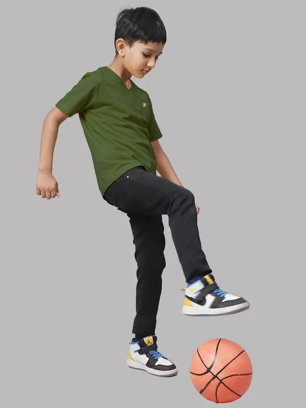 Olive_Green_Cotton_Rib_V-Neck_Short_Sleeves_T-Shirt_For_Kids