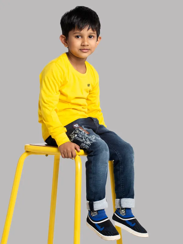 Yellow_Cotton_Rib_Round_Neck_Full_Sleeves_T-Shirt_For_Kids