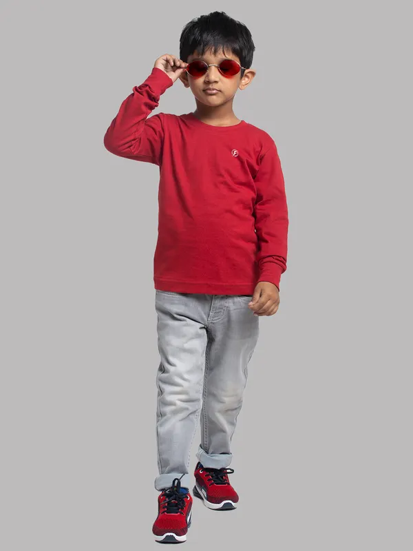 Maroon_Cotton_Rib_Round_Neck_Full_Sleeves_T-Shirt_For_Kids