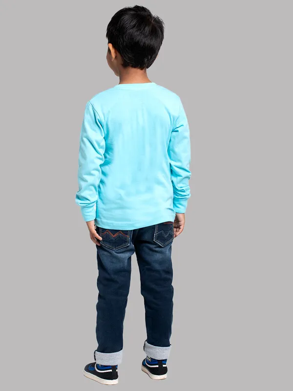 Turquoise_Blue_Cotton_Rib_Round_Neck_Full_Sleeves_T-Shirt_For_Kids