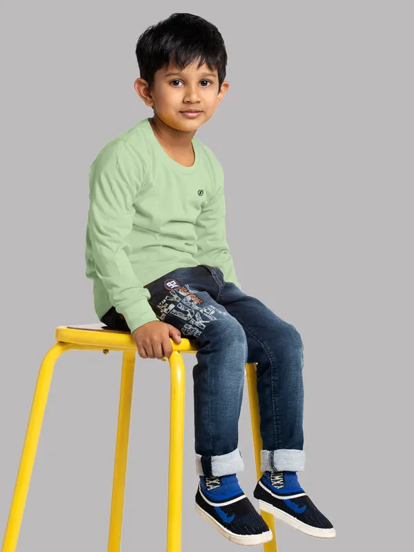 Sea_Green_Cotton_Rib_Round_Neck_Full_Sleeves_T-Shirt_For_Kids