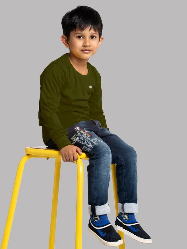 Olive_Green_Cotton_Rib_Round_Neck_Full_Sleeves_T-Shirt_For_Kids