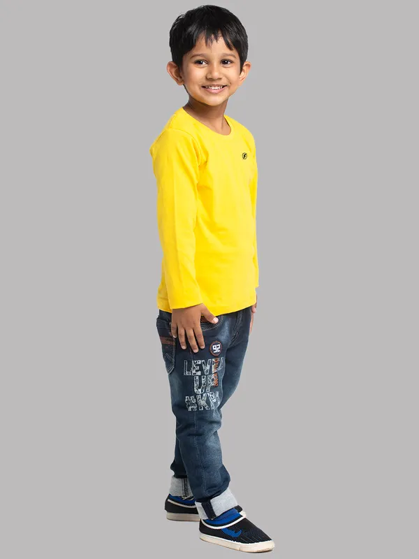 Yellow_Cotton_Rib_Round_Neck_Full_Sleeves_T-Shirt_For_Kids