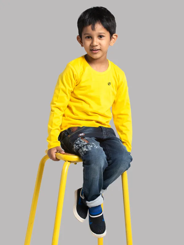 Yellow_Cotton_Rib_Round_Neck_Full_Sleeves_T-Shirt_For_Kids