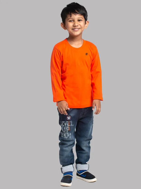 Orange_Cotton_Rib_Round_Neck_Full_Sleeves_T-Shirt_For_Kids