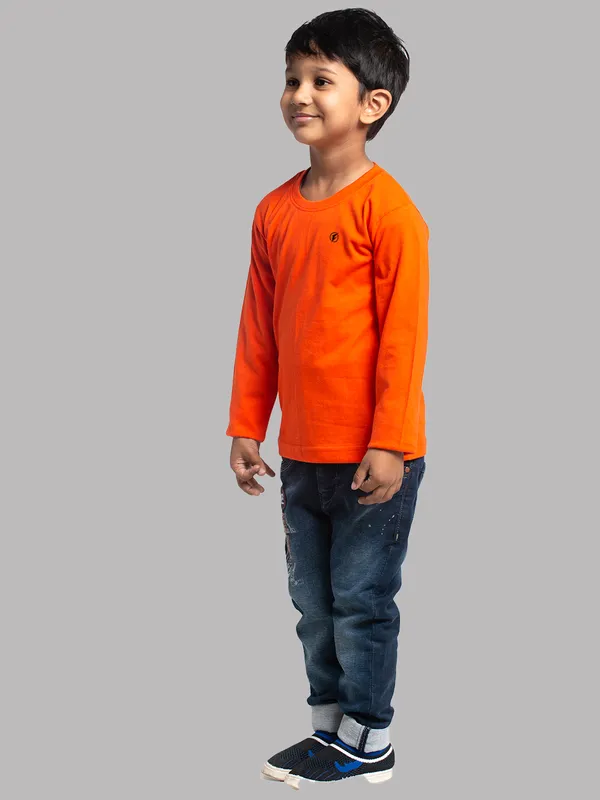 Orange_Cotton_Rib_Round_Neck_Full_Sleeves_T-Shirt_For_Kids