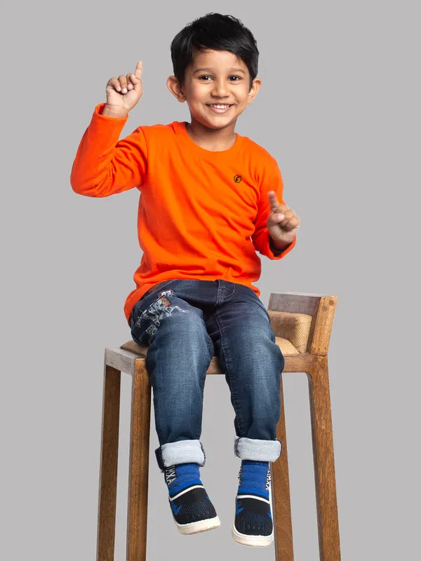 Orange_Cotton_Rib_Round_Neck_Full_Sleeves_T-Shirt_For_Kids