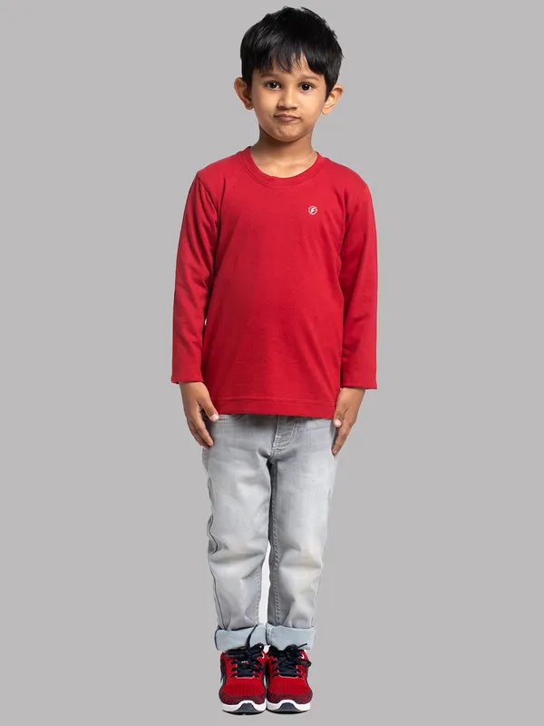 Maroon_Cotton_Rib_Round_Neck_Full_Sleeves_T-Shirt_For_Kids