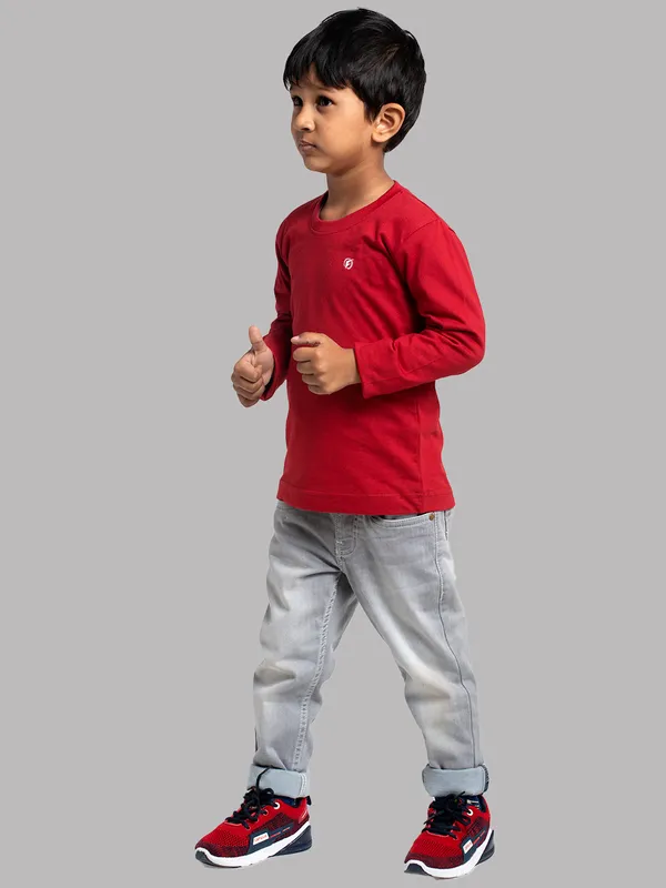 Maroon_Cotton_Rib_Round_Neck_Full_Sleeves_T-Shirt_For_Kids