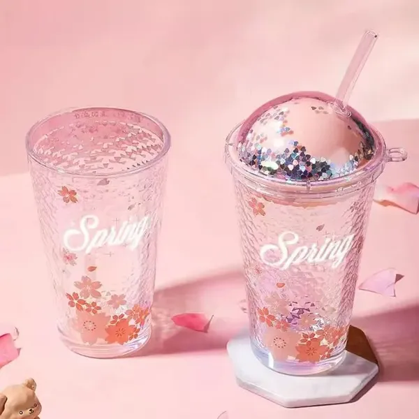 KELVEE_Reusable_Glass_Coffee_Sipper_Mugs_with_Plastic_Lid_&_Straw_Pack_of_1,_400ml_Multipurpose_Drinking_Glasses_Tumbler_for_Juice_Smoothies_Iced_Tea_Home_&_Travel_Cup_