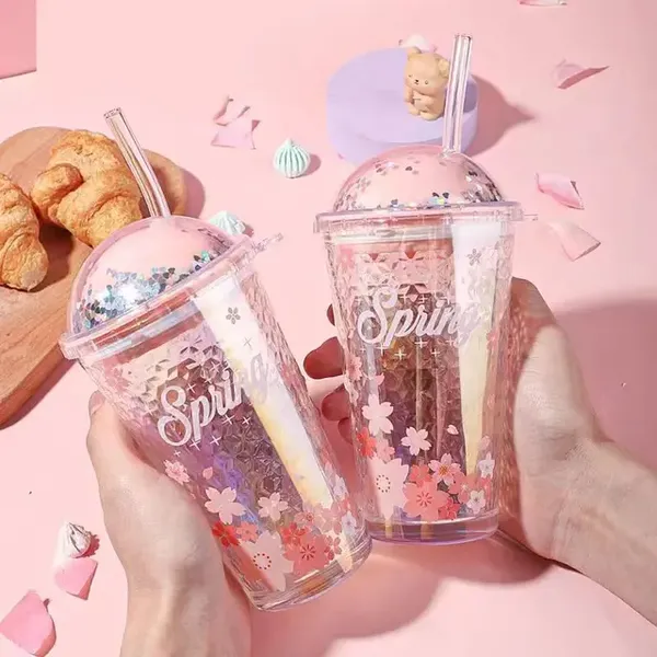 KELVEE_Reusable_Glass_Coffee_Sipper_Mugs_with_Plastic_Lid_&_Straw_Pack_of_1,_400ml_Multipurpose_Drinking_Glasses_Tumbler_for_Juice_Smoothies_Iced_Tea_Home_&_Travel_Cup_