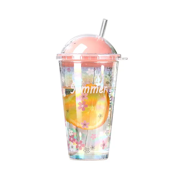KELVEE_Reusable_Glass_Coffee_Sipper_Mugs_with_Plastic_Lid_&_Straw_Pack_of_1,_400ml_Multipurpose_Drinking_Glasses_Tumbler_for_Juice_Smoothies_Iced_Tea_Home_&_Travel_Cup_