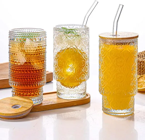 KELVEE_Reusable_Glass_Coffee_Tumbler_with_Bamboo_Lid_and_Straw_Pack_of_1,_400ml_Multipurpose_Drinking_Glasses_Travel_Sipper_for_Juice_Water_Smoothies_Cocktail_Beer_Mugs