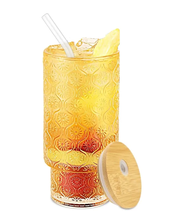 KELVEE_Reusable_Glass_Coffee_Tumbler_with_Bamboo_Lid_and_Straw_Pack_of_1,_400ml_Multipurpose_Drinking_Glasses_Travel_Sipper_for_Juice_Water_Smoothies_Cocktail_Beer_Mugs