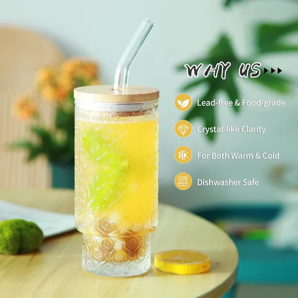 KELVEE_Reusable_Glass_Coffee_Tumbler_with_Bamboo_Lid_and_Straw_Pack_of_1,_400ml_Multipurpose_Drinking_Glasses_Travel_Sipper_for_Juice_Water_Smoothies_Cocktail_Beer_Mugs