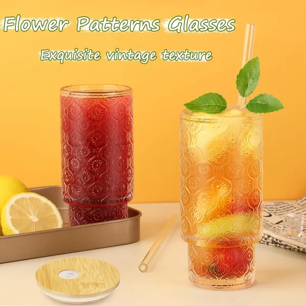 KELVEE_Reusable_Glass_Coffee_Tumbler_with_Bamboo_Lid_and_Straw_Pack_of_1,_400ml_Multipurpose_Drinking_Glasses_Travel_Sipper_for_Juice_Water_Smoothies_Cocktail_Beer_Mugs