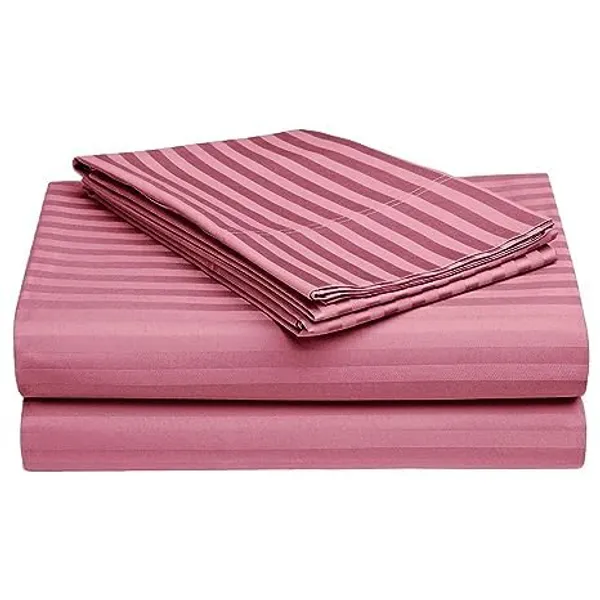 220TC_Elastic_Fitted_100%_Cotton_Feel_Stripes_Super_King_Size_Double_Bed_Bedsheet_with_2_Pillow_Cover_(78"x78"_Upto_12"_Mattress)_Pink