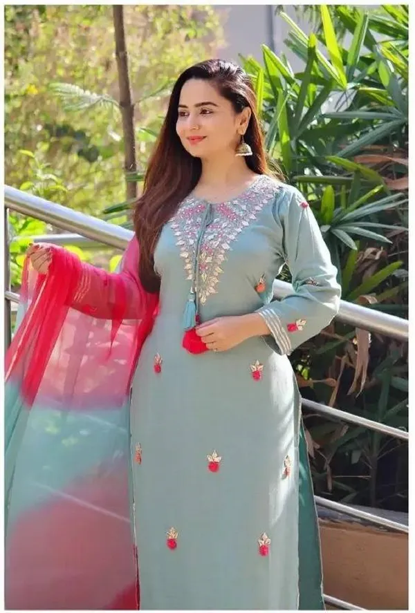 Rayon_Kurta_Pant_and_Dupatta_Set_with_Tussle_Embrodry_for_Women