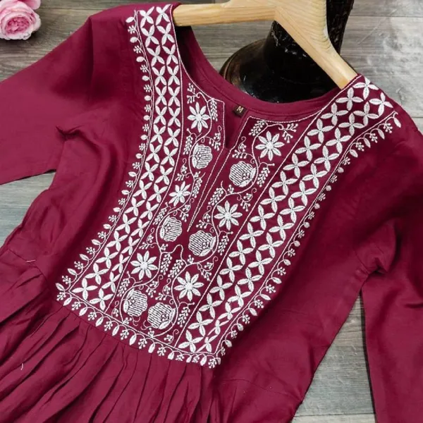 Maroon_Solid_Rayon_Embroidered_Kurta_and_Pant_Set_for_Women