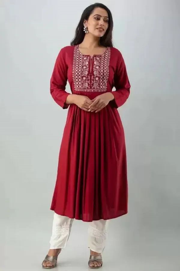 Maroon_Solid_Rayon_Embroidered_Kurta_and_Pant_Set_for_Women