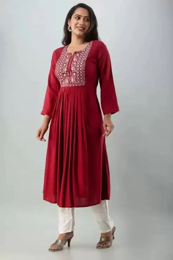 Maroon_Solid_Rayon_Embroidered_Kurta_and_Pant_Set_for_Women