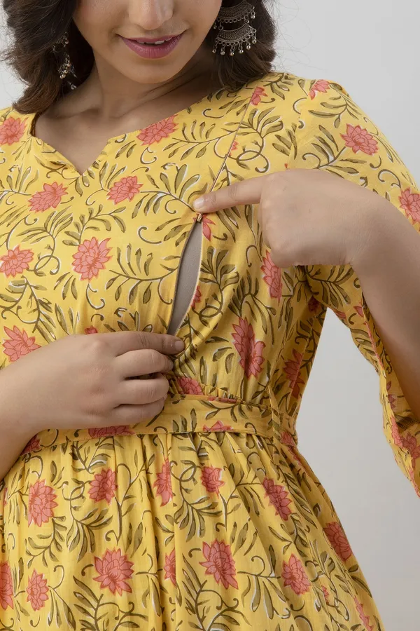 Maternity_Printed_Yellow_Gown_Kurta