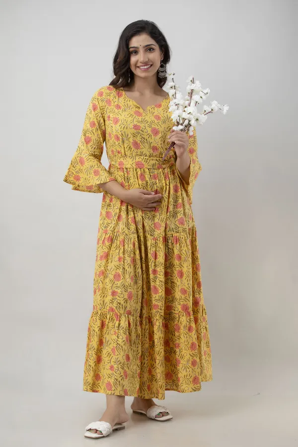 Maternity_Printed_Yellow_Gown_Kurta