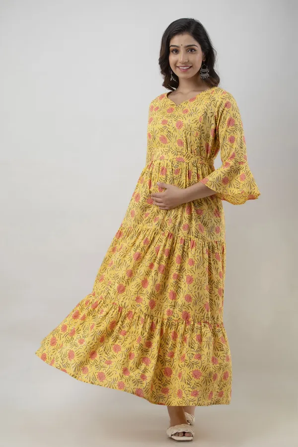 Maternity_Printed_Yellow_Gown_Kurta