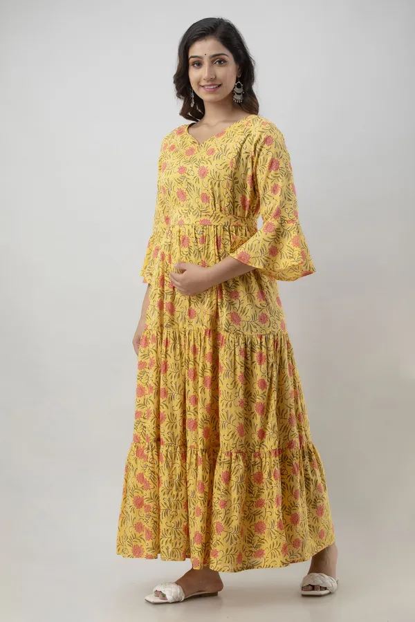Maternity_Printed_Yellow_Gown_Kurta