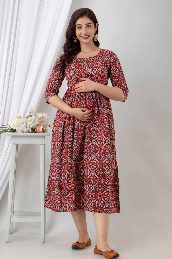 Maternity_Polka_Print_Anarkali_Maroon_Kurta