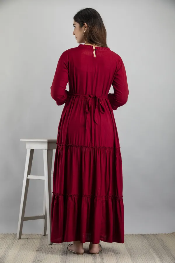 Maternity_Solid_Flared_Maroon_Flared_Kurta