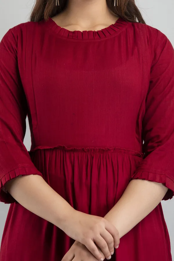 Maternity_Solid_Flared_Maroon_Flared_Kurta