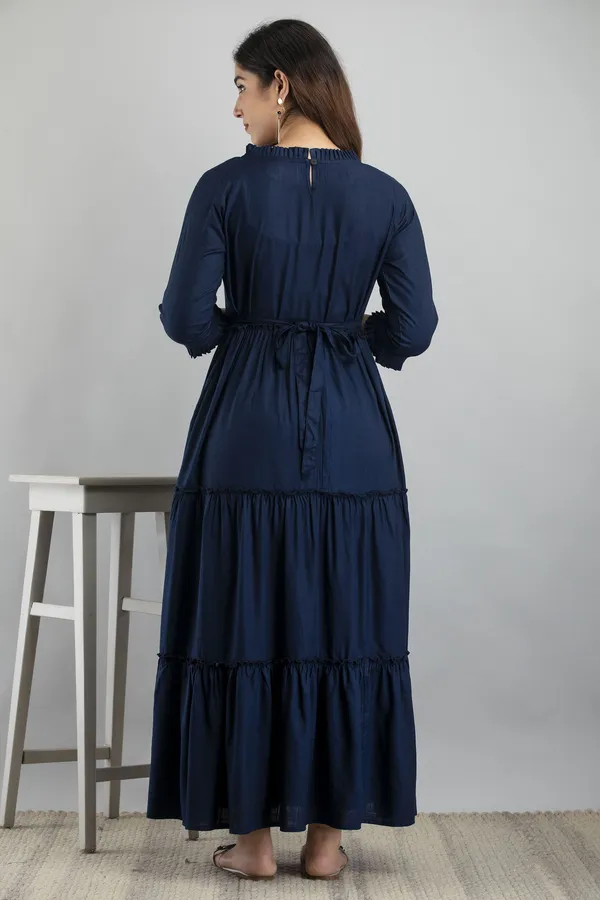 Maternity_Solid_Dark_Blue_Flared_Kurta