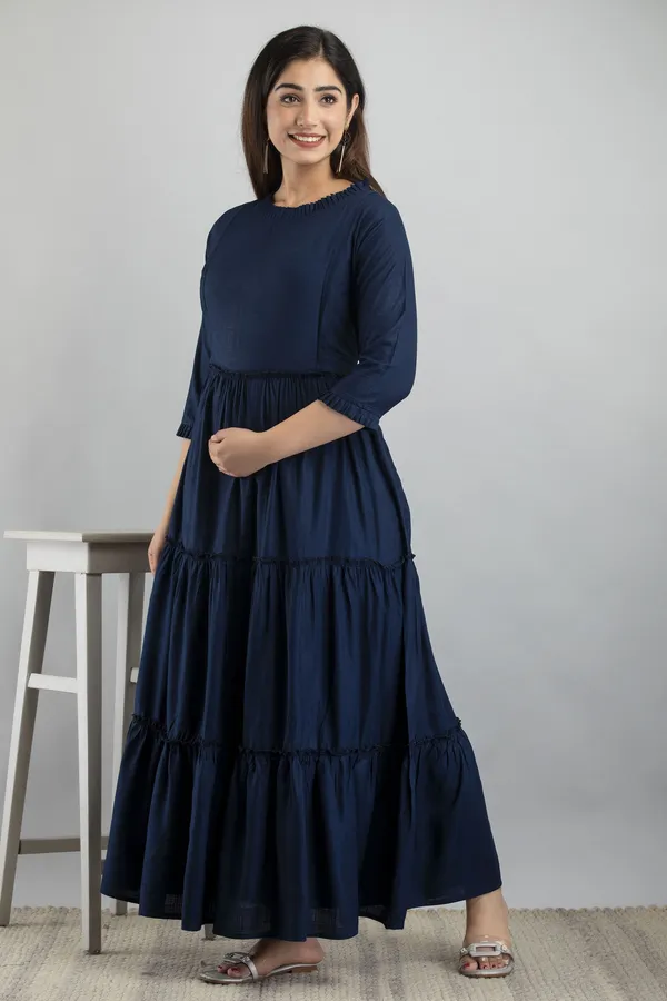 Maternity_Solid_Dark_Blue_Flared_Kurta