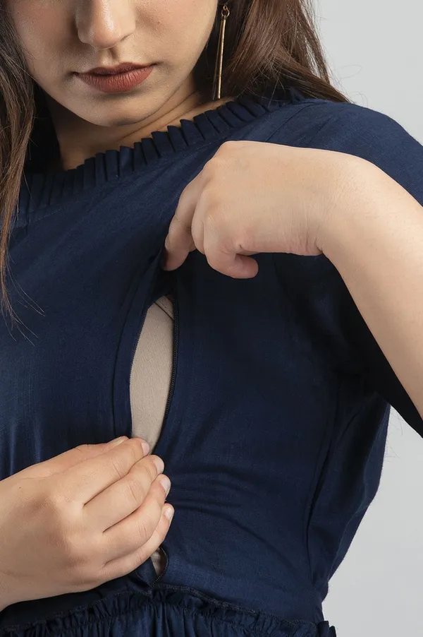Maternity_Solid_Dark_Blue_Flared_Kurta