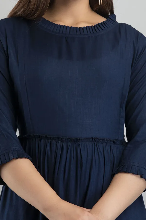 Maternity_Solid_Dark_Blue_Flared_Kurta