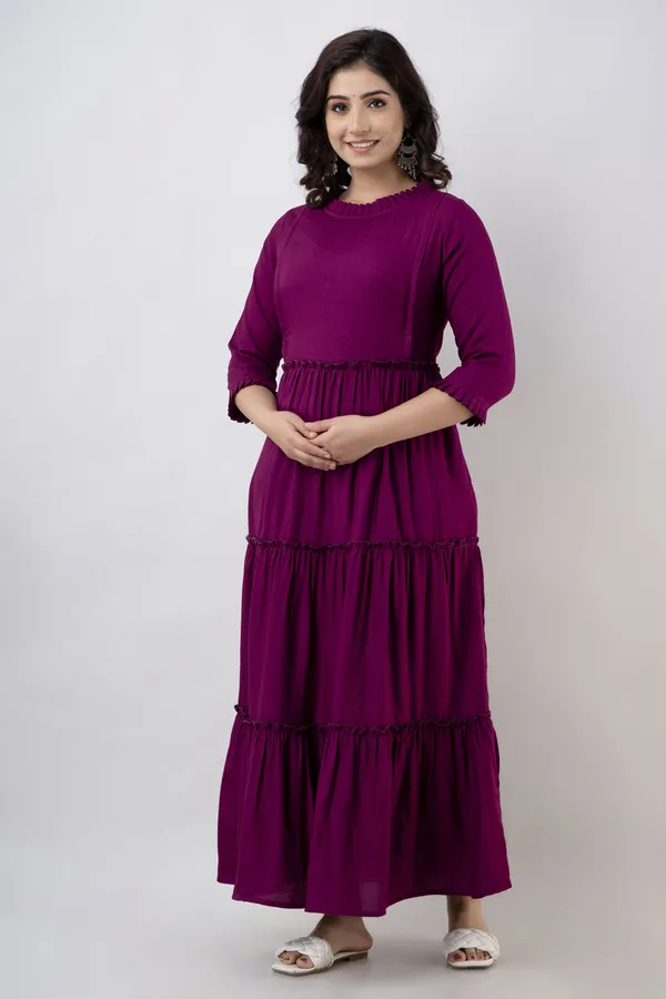 Maternity_wine_Solid_Flared_Kurta