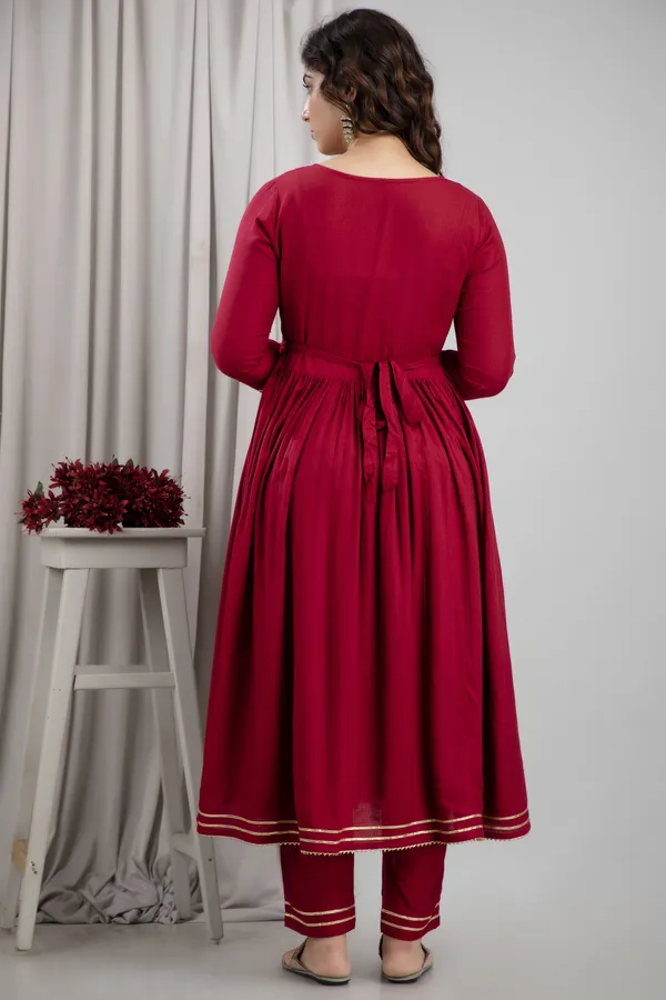 Maternity_Solid_Anarkali_Maroon_Kurta