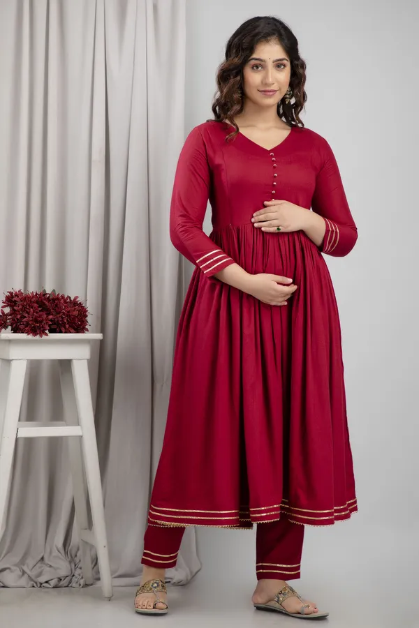 Maternity_Solid_Anarkali_Maroon_Kurta