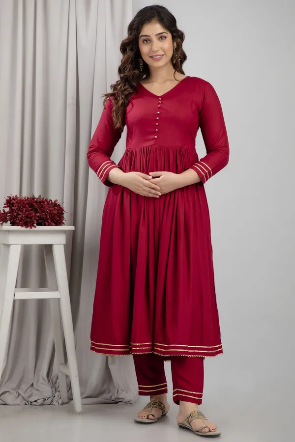 Maternity_Solid_Anarkali_Maroon_Kurta