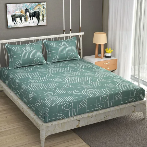 GREEN_Pure_Cotton_Bedsheet_Two_Pillow_Covers_Included_108X108_INCHES